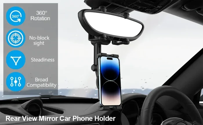 Car Mirror Mobile Holder for Handsfree Safe Driving